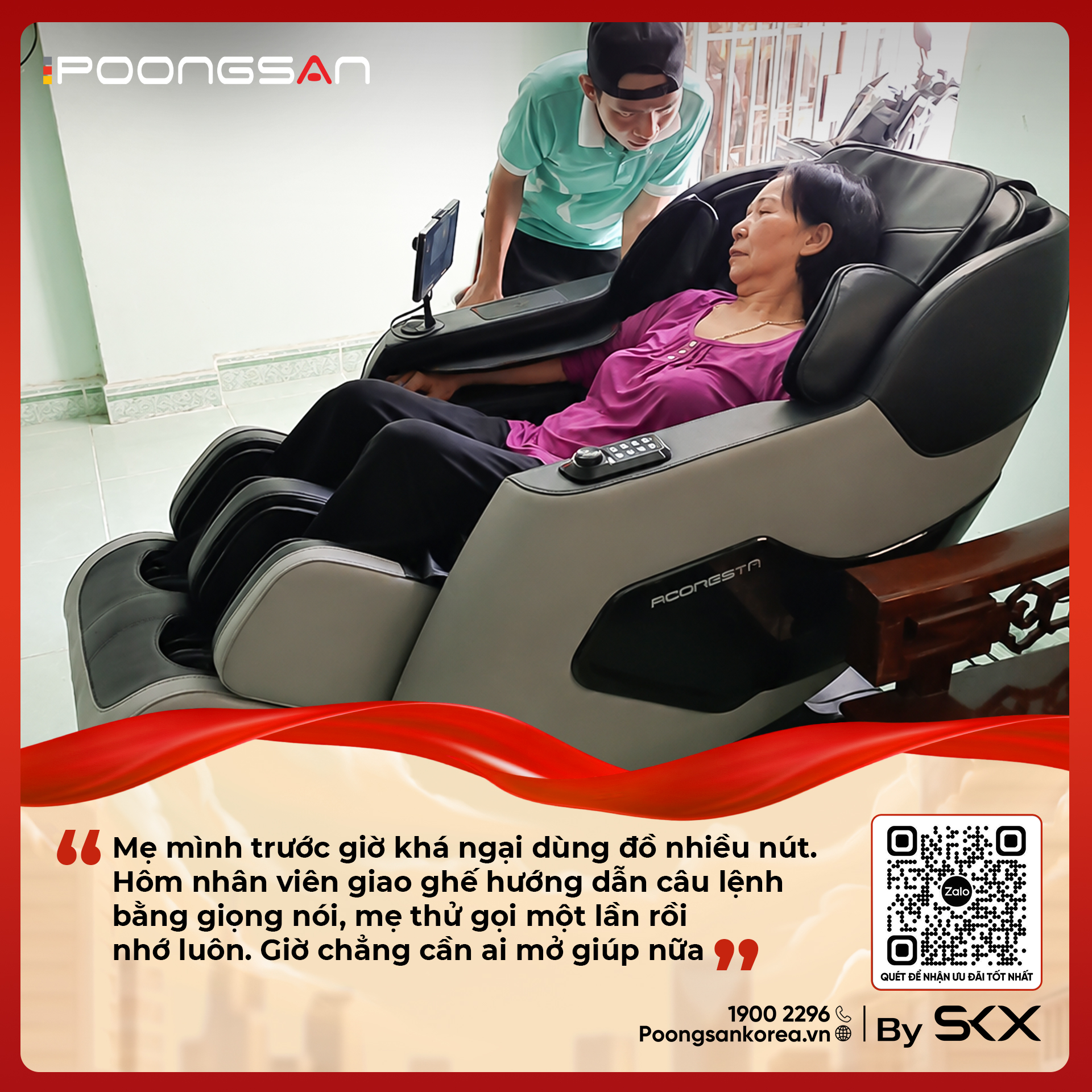 Điều khiển giọng nói trên ghế massage Poongsan