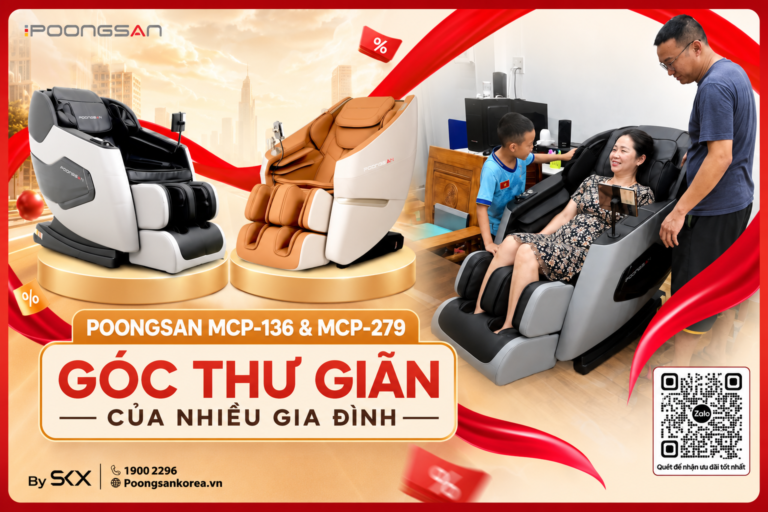 Ghế massage Poongsan MCP-136 và MCP-279 trong không gian gia đình