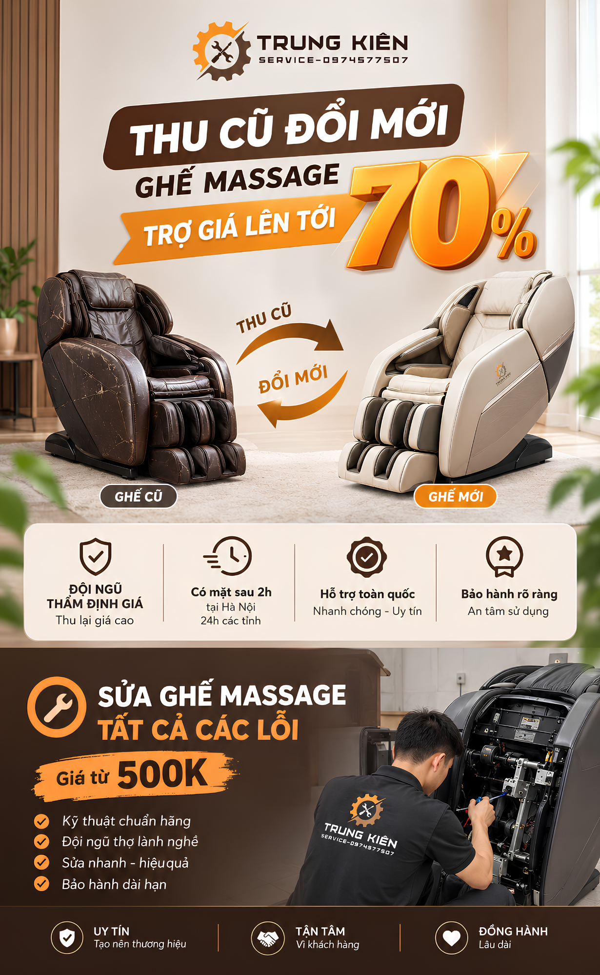 Thu cũ đổi mới và sửa chữa ghế massage Trung Kiên Service