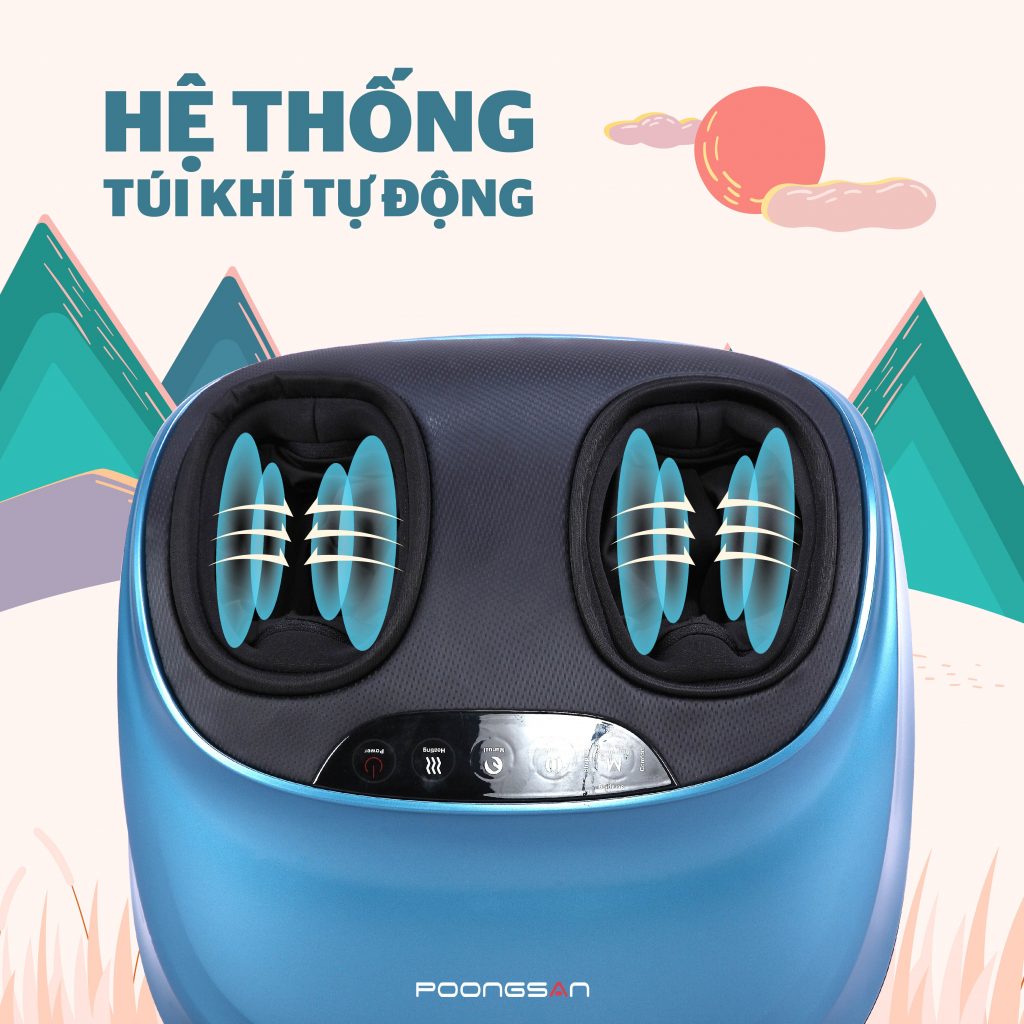 Hệ thống túi khí tự động đa hướng bao trùm toàn bộ 2 bàn chân là các vị trí thường xuyên nhức mỏi - MFP-001