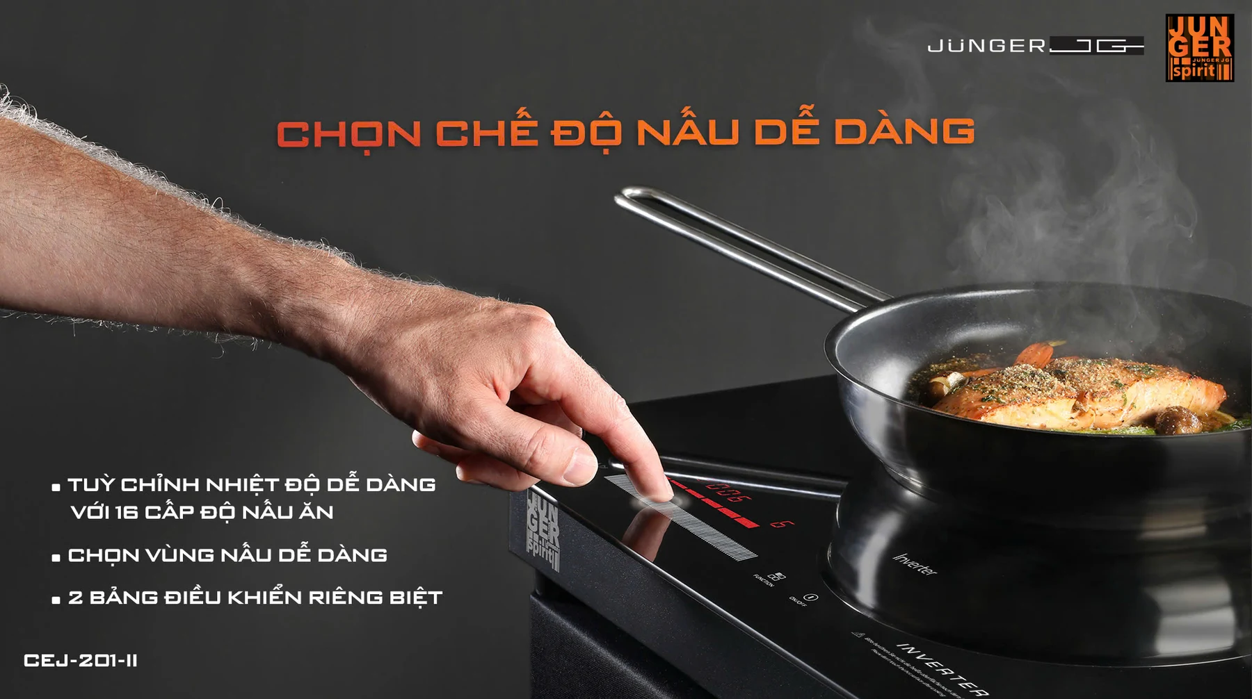 Bếp từ đôi Junger JG CEJ-201-II - công suất phù hợp bữa ăn gia đình
