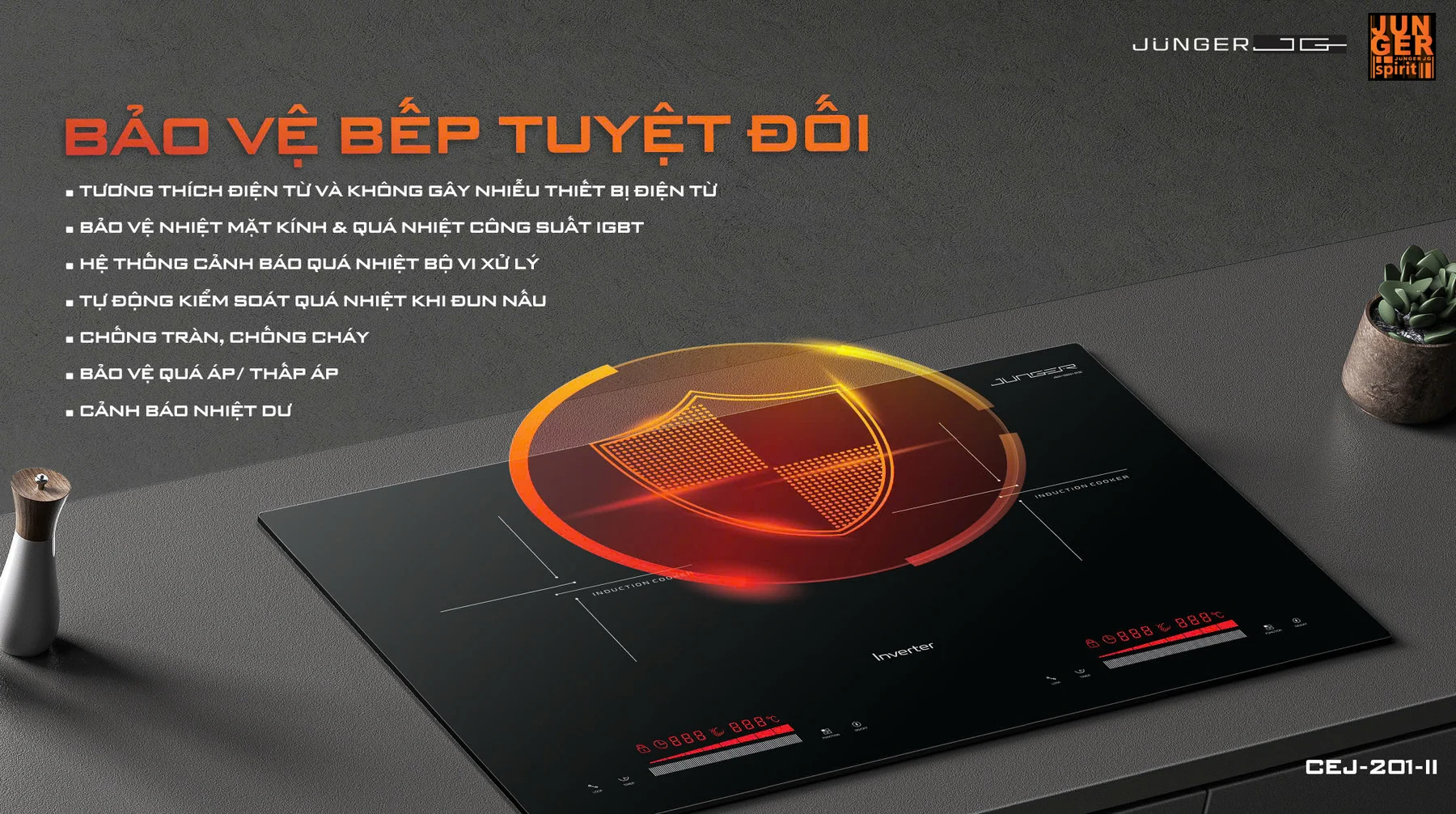 Bếp từ đôi Junger JG CEJ-201-II - kiểu dáng gọn gàng