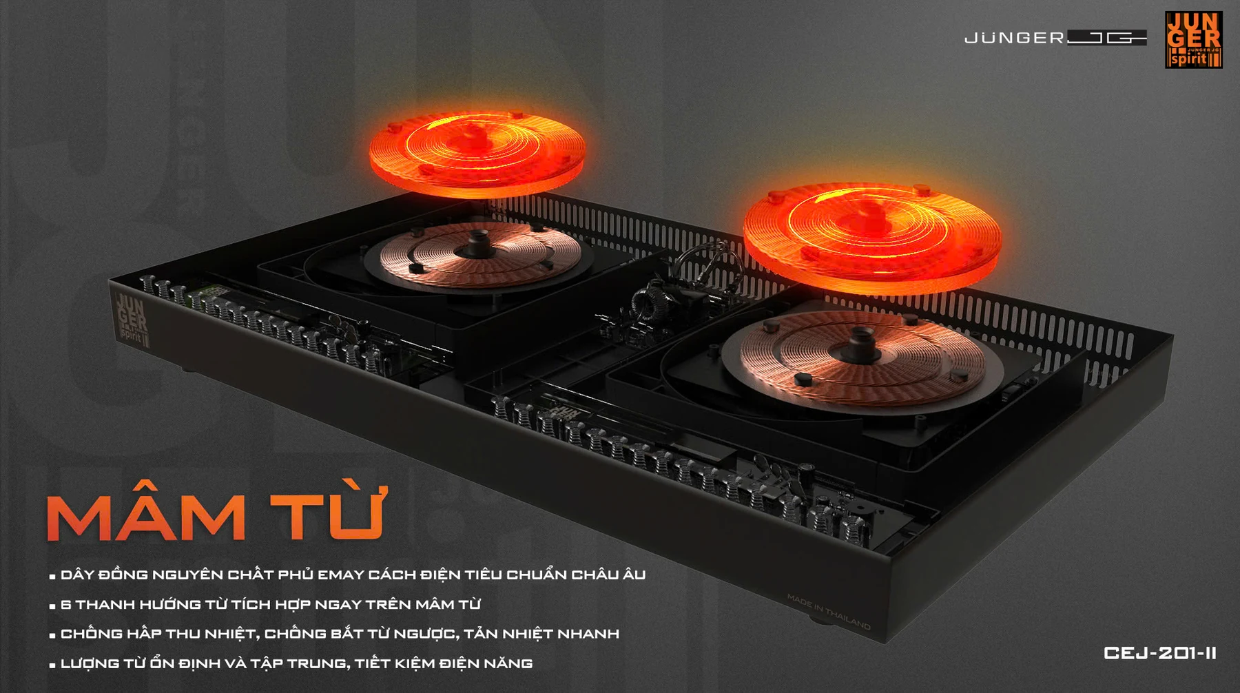 Bếp từ đôi Junger JG CEJ-201-II - hai vùng nấu đường kính 20cm