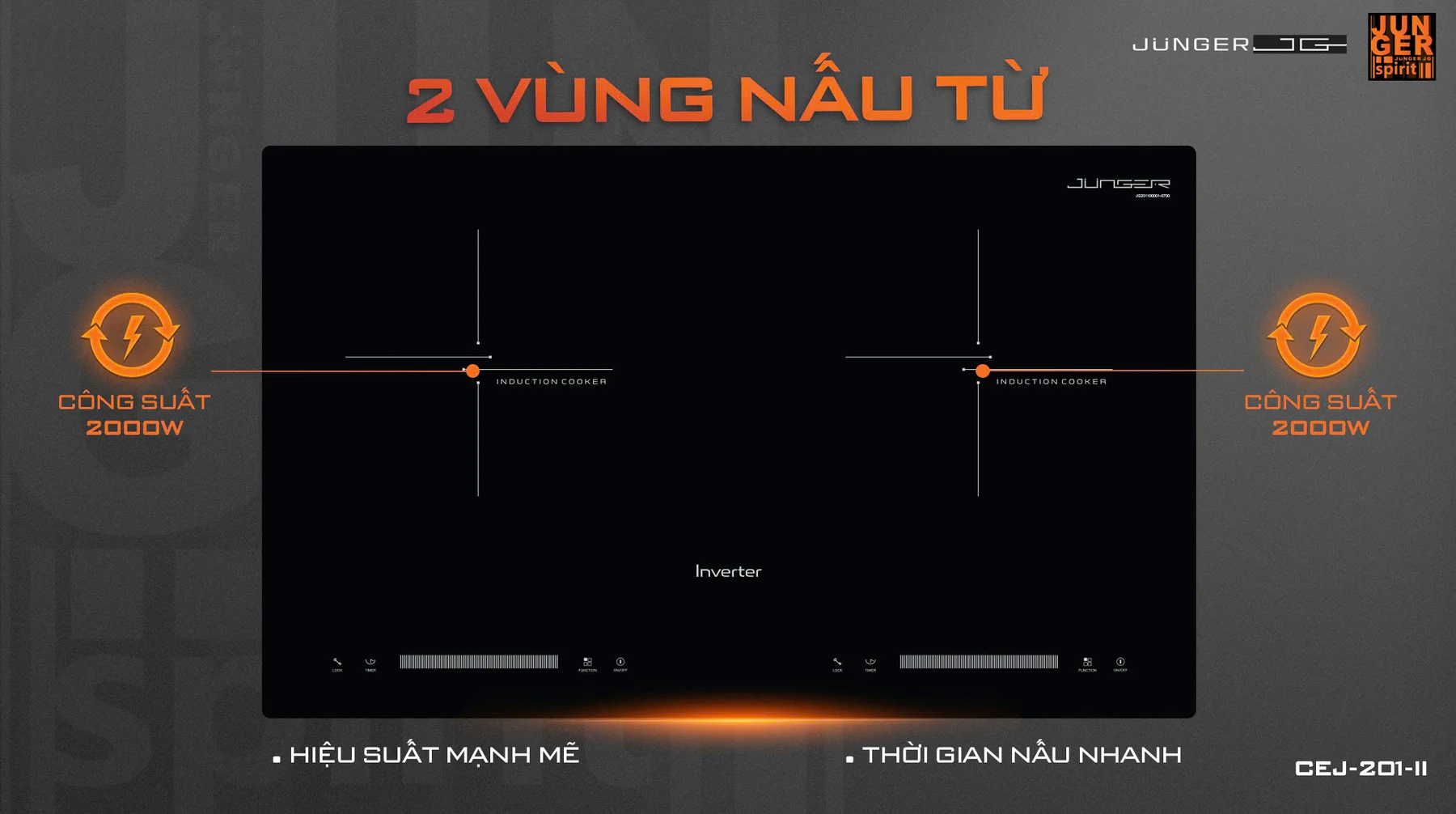 Bếp từ đôi Junger JG CEJ-201-II - kiểu dáng gọn gàng