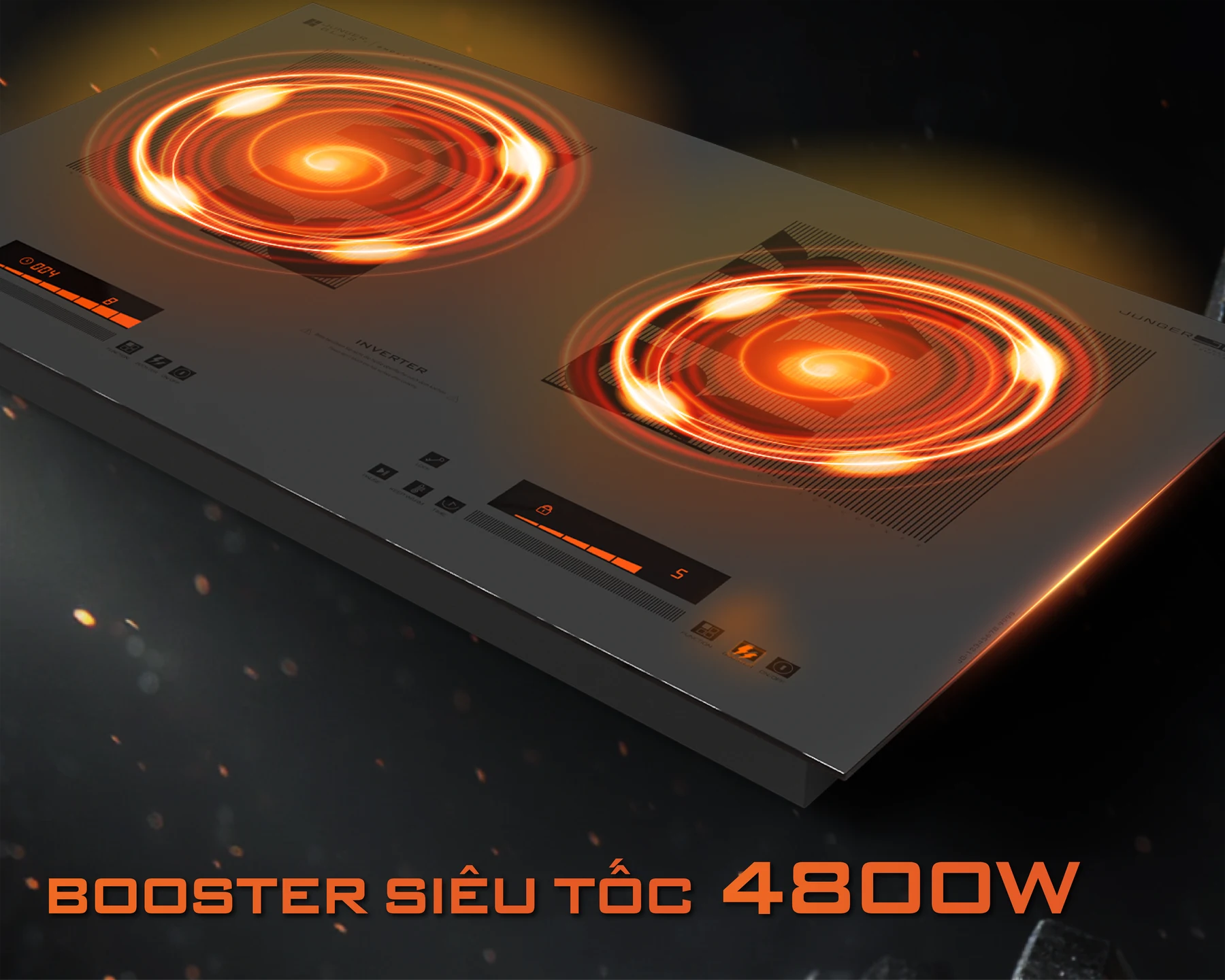 Bếp từ đôi Junger JG CEJ-226-INVERTER - booster đồng thời hai vùng nấu