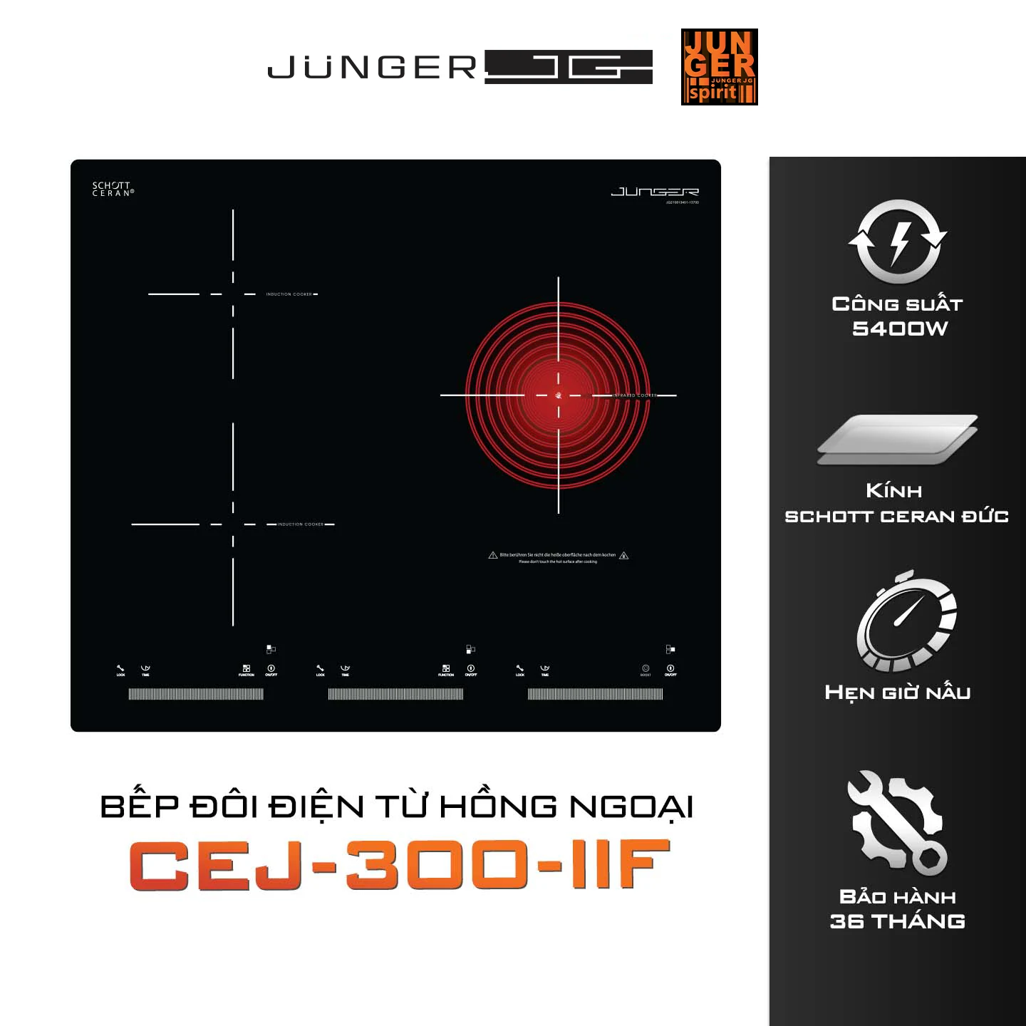 Bếp từ hồng ngoại 3 vùng nấu Junger JG CEJ-300-IIF - an toàn trong quá trình sử dụng