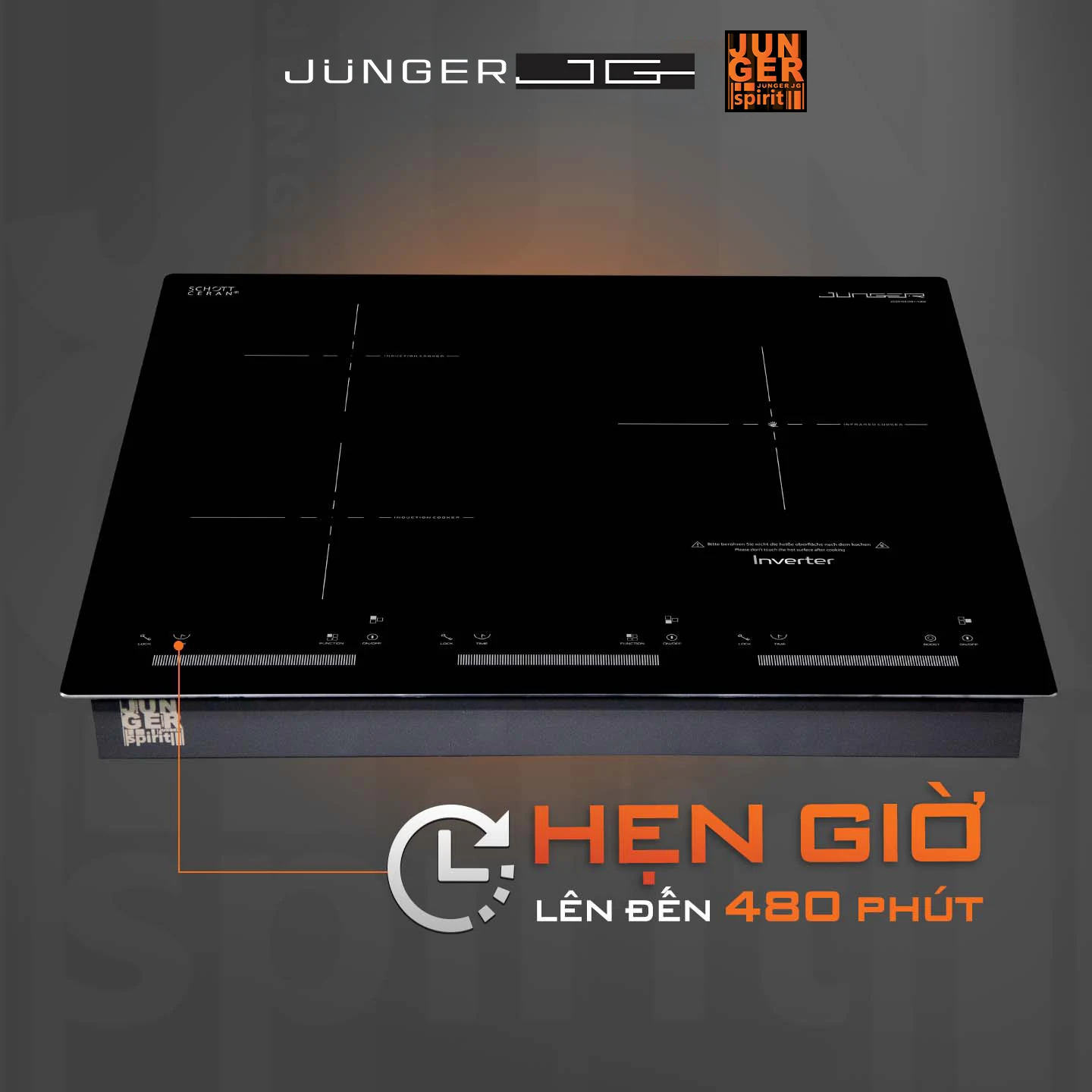 Bếp từ hồng ngoại 3 vùng nấu Junger JG CEJ-300-IIF - điều khiển cảm ứng và led